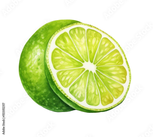 Watercolor lime drawing on transparent background in PNG format, perfect for creative projects and graphic