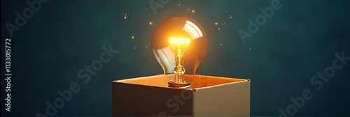 Generate unconventional ideas with a spark of creativity symbolized by a lightbulb situated outside an ordinary box confines._00001_