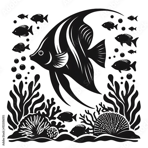 fish illustration, Angelfish logo vector, Angelfish vector illustration design, Angelfish silhouette vector black and white photo