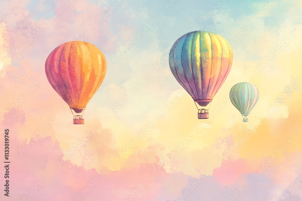 Obraz premium Colorful Hot Air Balloons Floating in a Dreamy Sky at Sunset