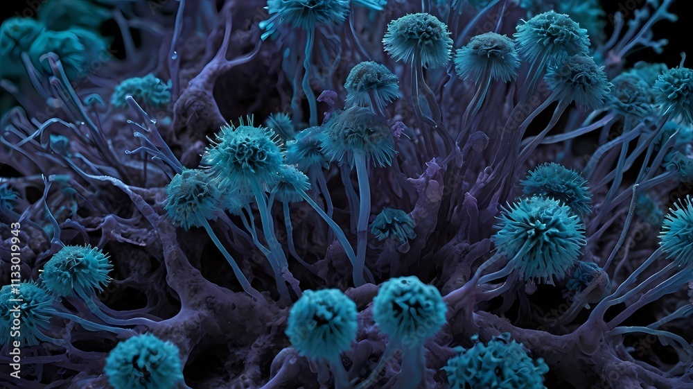 Obraz premium Electron_Microscope_Fungi_Coral_Kingdom_Cell_High_Resolution_Structure_Microscopy_Spores_Hyphae_Coral_Structure_Fungal_Growth_Pathogen_Infection_Biology