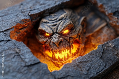 A detailed 3D illustration of a shadowy monster emerging from a glowing, cursed relic in a dark chamber