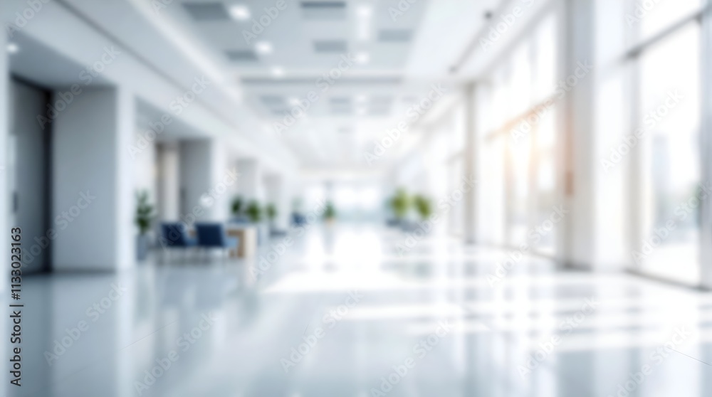 Obraz premium Blurred Office Interior, Modern and Bright Workspace