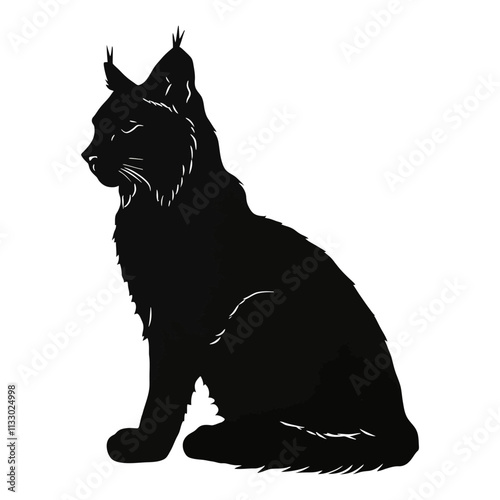 A black silhouette of a lynx sitting calmly