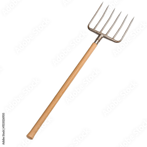 Gardening fork for cultivating soil and plants. transparent background