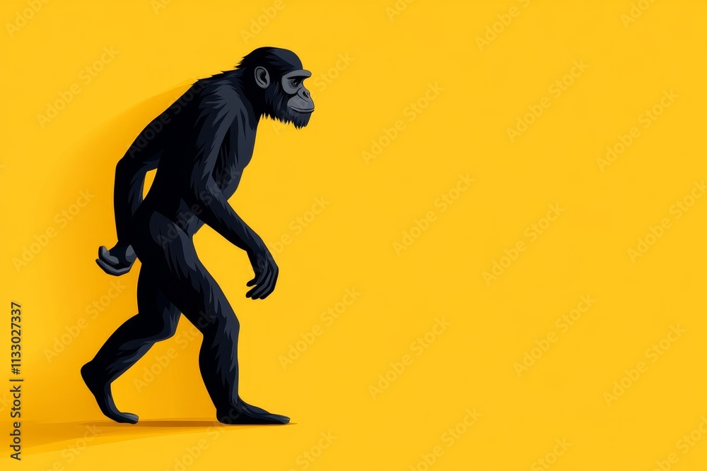 Fototapeta premium A flat design showing a human silhouette evolving from an ape, drawn in a clean modern style