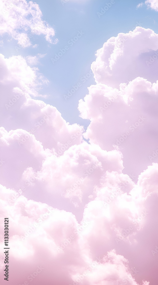 Fototapeta premium A serene sky filled with soft pink and white clouds, creating a tranquil atmosphere.
