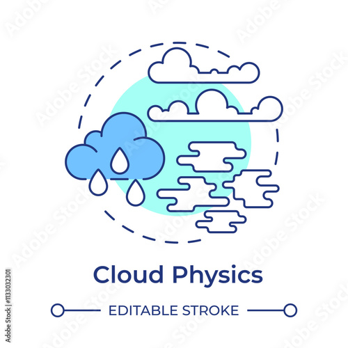 Cloud physics multi color concept icon. Study formations of water drops and ice. Atmospheric science. Round shape line illustration. Abstract idea. Graphic design. Easy to use in presentation