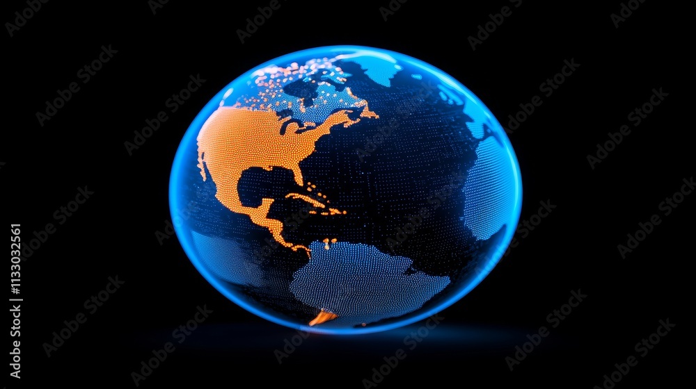 Fototapeta premium Symbolizing global communication, a digital globe with glowing data points.