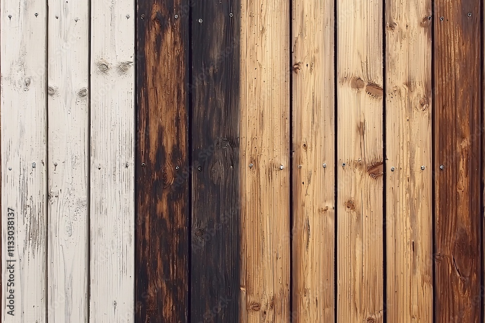 Obraz premium Rustic Wooden Fence Panels White Brown Dark Wood Texture Background