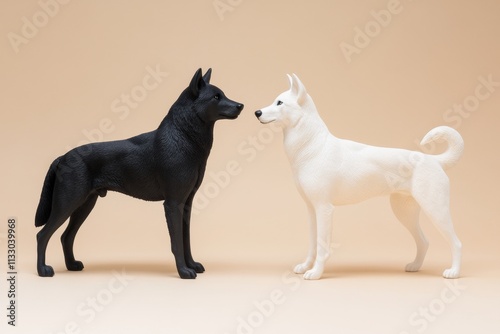 A realistic comparison of a wolf and a modern dog standing side by side, symbolizing domestication and evolution