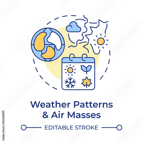 Weather patterns and air masses multi color concept icon. Region climate experience. Atmospheric phenomena. Round shape line illustration. Abstract idea. Graphic design. Easy to use in presentation