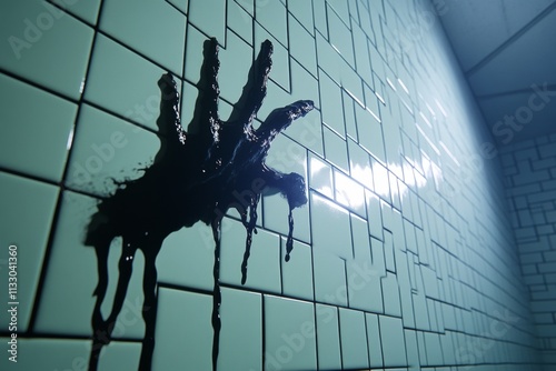 A shadowy tendril creeping along a wall towards an unsuspecting victim, with malevolent energy emanating from the shadows