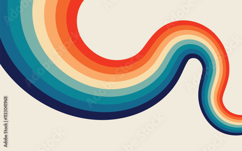 Groovy retro Colorful abstract background , retro-inspired curved lines in warm and cool tones