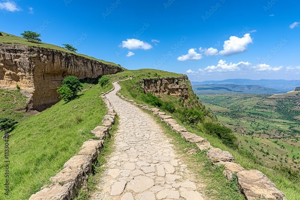 Fototapeta premium A stylized outline of the Simien Mountains, with simple curves and muted earthy tones representing Ethiopia iconic landscape