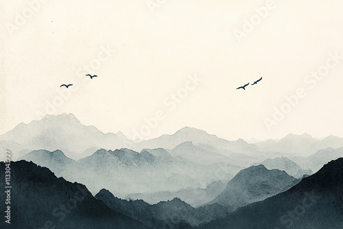 	
Ink painting, ink flowers, Chinese landscape painting