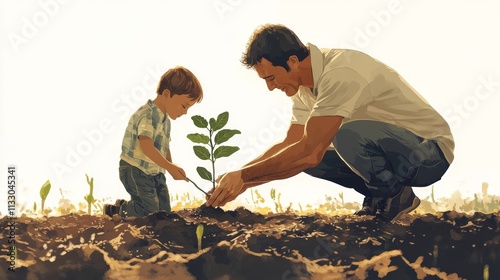 father and son growing a tree