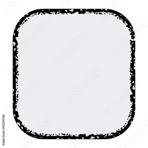 square frame with rounded, interior distressed pencil outline filled with colored halftone dots  