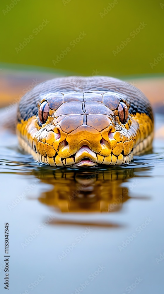 Obraz premium Python snake head in water, close-up