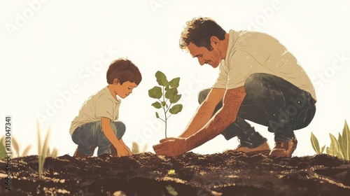 father and son growing a tree