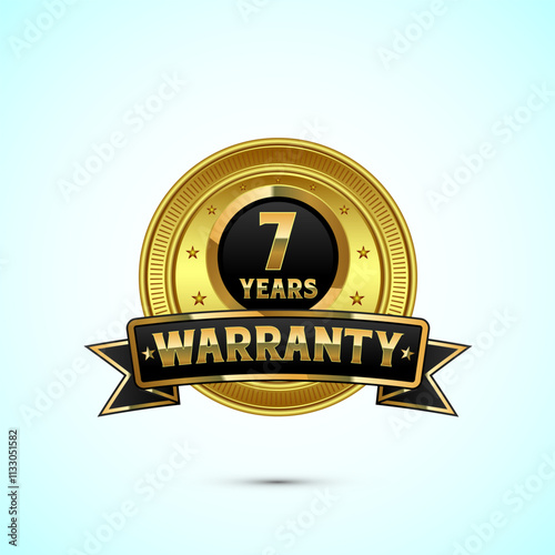 Luxury 7 years warranty label, badge, icon, logo, with gold and black color