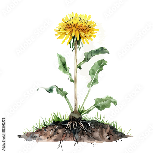 A watercolor drawing of dandelion roots, isolated on a white background. Dandelion Root vector.