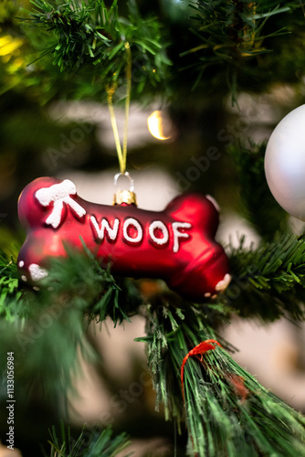 Christmas tree hanging decoration closeup bone