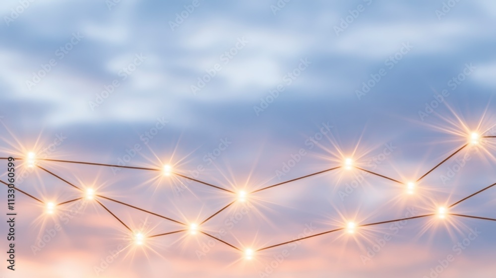 Obraz premium Glowing String Lights Festive Sky Evening Celebration Background