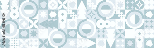 Geometric seamless pattern with winter blue patterns, Christmas trees in Scandinavian style. New Year's fashionable color pattern for textiles and wallpaper, gift design trend.