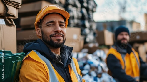 A group of postal workers using sustainable methods to reduce waste, like reusing packaging and reducing plastic use. photo