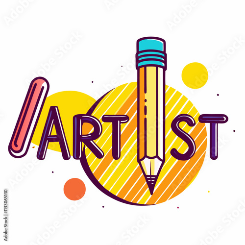 Artist word with pencil instead of letter I, creativity and art concept vector illustration (4)