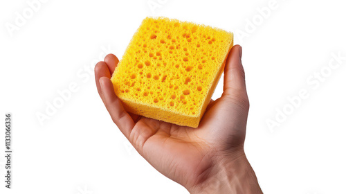 Bright Yellow Cleaning Sponge in Hand photo