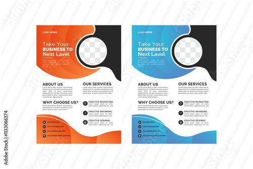  A bundle of two A4 flyer templates in different colors, featuring modern and abstract designs. Perfect for IT companies or businesses seeking creative, editable templates for promotional purposes. Ge