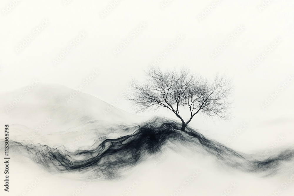 Fototapeta premium Ink painting, ink flowers, Chinese landscape painting