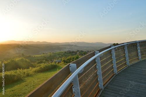 View of the landscape from the hiking trail above the trees