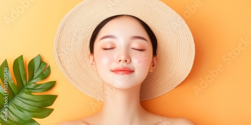 Summer Glow: Serene woman w...