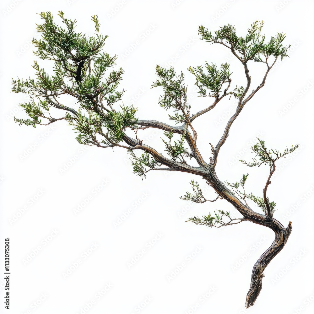 Fototapeta premium Evergreen tree branch isolated on white background