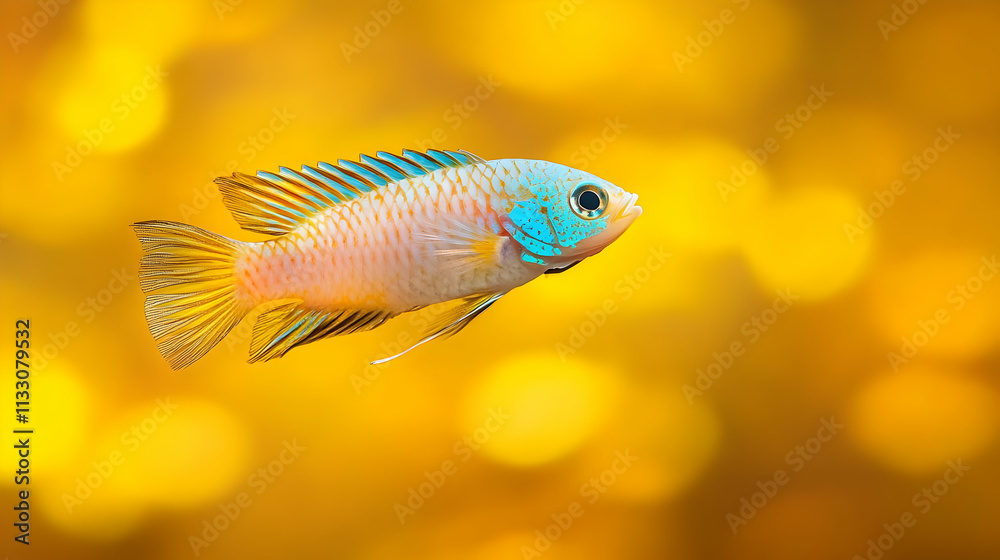 Fototapeta premium Golden Bokeh Aquatic Illustration Yellow Fish
