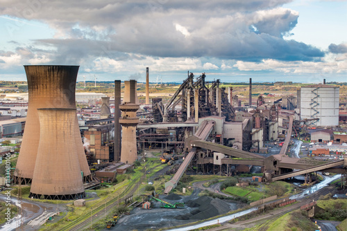 Scunthorpe steelworks blast furnace heavy industry UK, government bailout crisis, job losses and employment decline, regeneration and redevelopment, industrial landscape, steel production plant