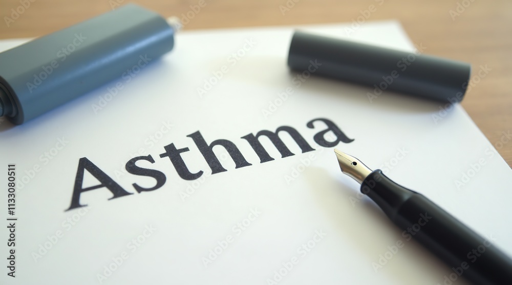 Fototapeta premium Asthma Awareness Concept with Inhaler and Fountain Pen