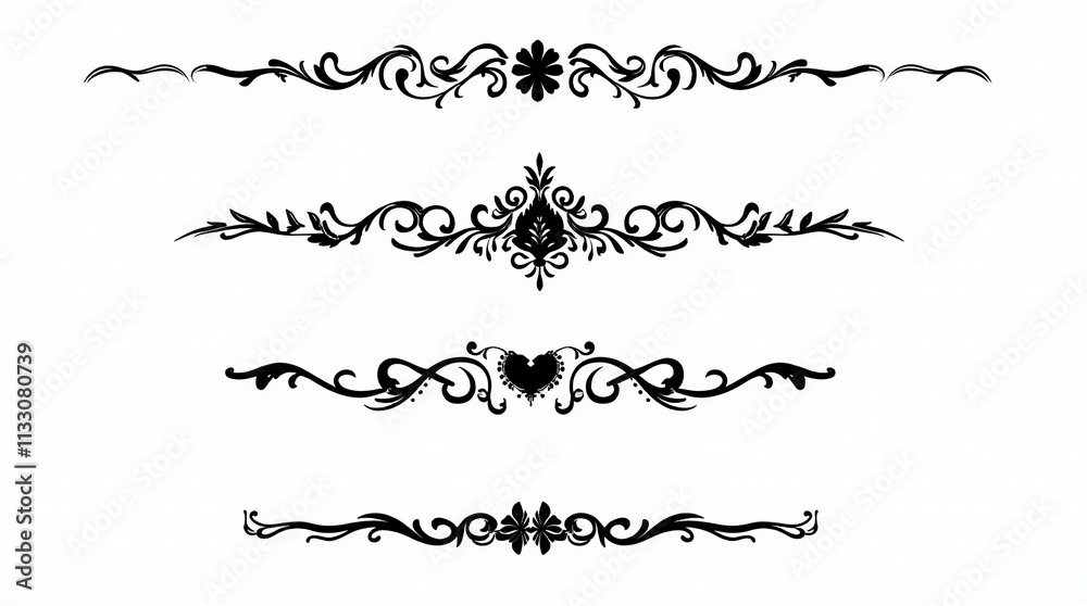 Elegant Black Ornamental Borders on White Background for Decoration Elegant Black Ornamental Borders on White Background for Decoration