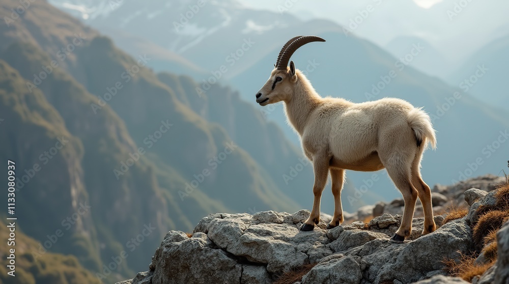 Majestic Mountain Goat Standing on Rocky Cliffside in Nature Majestic Mountain Goat Standing on Rocky Cliffside in Nature