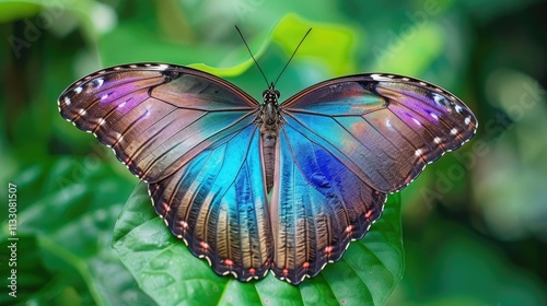 Morpho menelaus, the Menelaus blue morpho, is an iridescent tropical butterfly of Central - photo