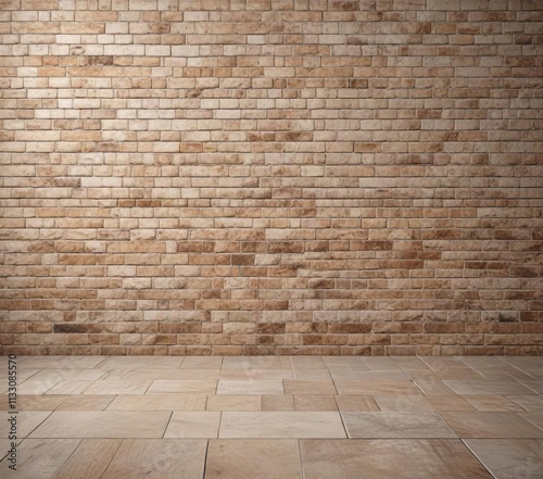 Beige ceramic brick tile wall with rustic texture and warm light, decoration, traditional, light