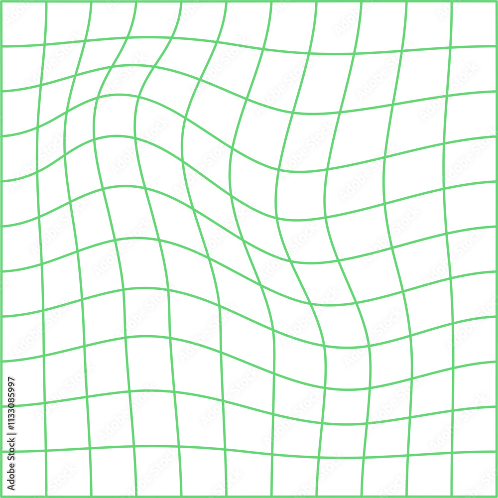 Naklejka premium Abstract Green Distorted Grid on Black