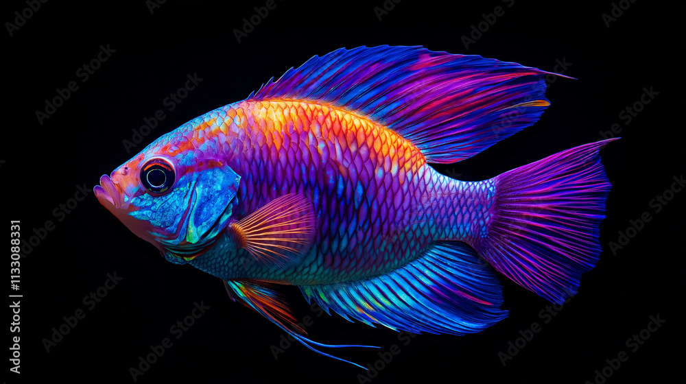 Fototapeta premium A beautiful colorful fish against black color backgroud.