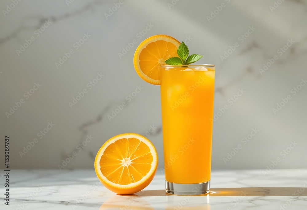 Fototapeta premium Beautifully Crafted Glass of Fresh-Squeezed Orange Juice Created with Generative AI