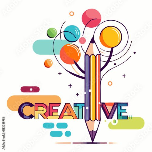 Creative word with pencil instead of letter I, ideas and creativity concept, vector illustration (3)