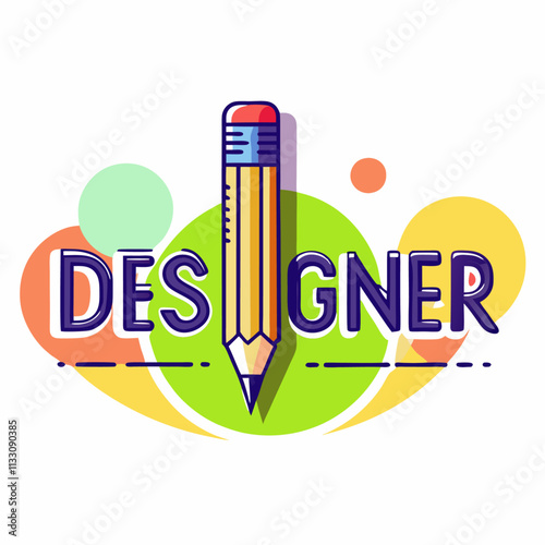 Designer word with pencil instead of letter I, design professional concept vector illustration (15)