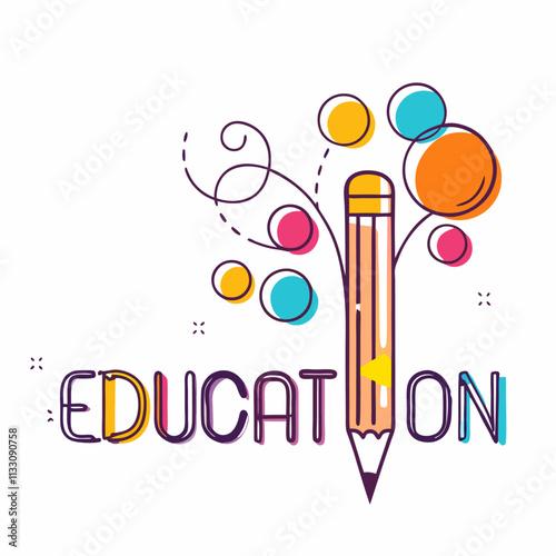 Education word with pencil instead of letter I, study and learning concept vector illustration (9)